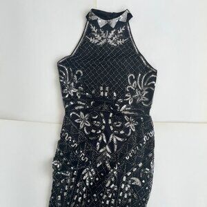 Black & Silver Beaded Short Sleeveless Dress
